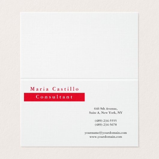 Modern Elegant Rood Wit Minimalist Visitekaartje (Buitenkant ongevouwen)