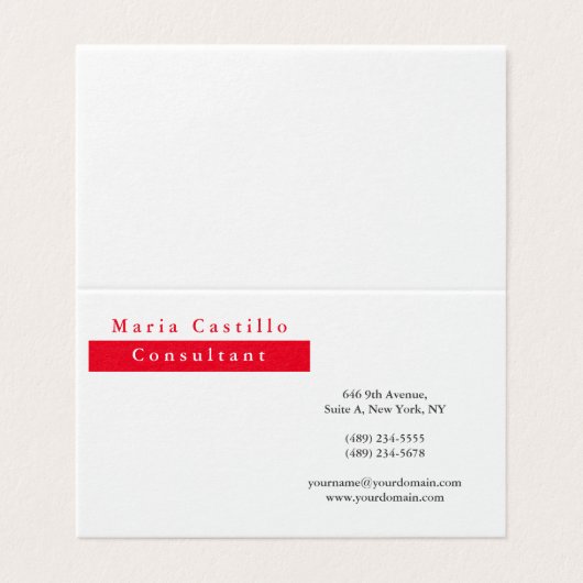 Modern Elegant Rood Wit Minimalist Visitekaartje (Buitenkant ongevouwen)