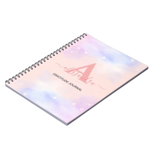 modern elegant roos blush naam monogram dankbaarhe notitieboek (Linkerzijde)