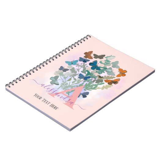 modern elegant roos butterfly monogram dankbaarhei notitieboek (Linkerzijde)