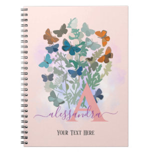 modern elegant roos butterfly monogram dankbaarhei notitieboek