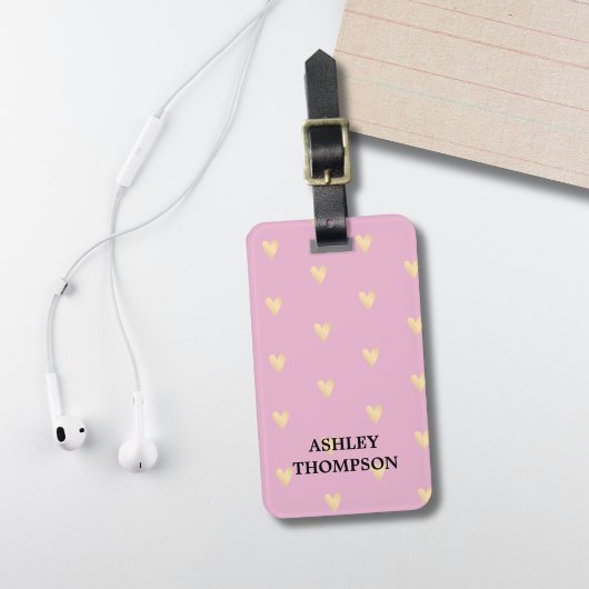 Modern elegant Roos Faux Gold Hearts Bagagelabel