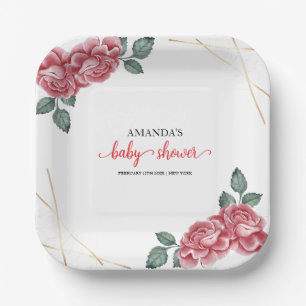 Modern Elegant Roos Floral Sweetheart Baby shower Papieren Bordje