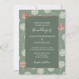 Modern Elegant Roos Gold Dandelion Green Wedding Kaart