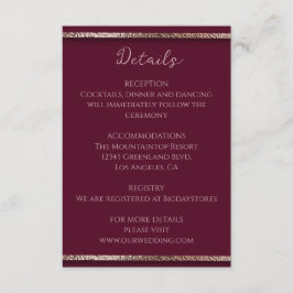 Modern Elegant Roos Gold Glitter & Burgundy Informatiekaartje