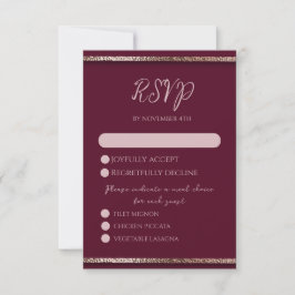 Modern Elegant Roos Gold Glitter & Burgundy RSVP Kaartje