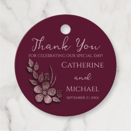 Modern Elegant Roos Gold Glitter Floral & Burgundy Bedankjes Labels