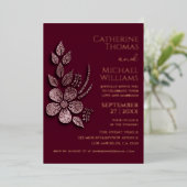 Modern Elegant Roos Gold Glitter Floral & Burgundy Folie Uitnodiging (Staand Voorkant)