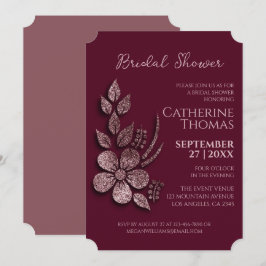 Modern Elegant Roos Gold Glitter Floral & Burgundy Kaart