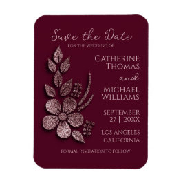 Modern Elegant Roos Gold Glitter Floral & Burgundy Magneet