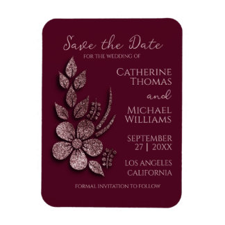 Modern Elegant Roos Gold Glitter Floral & Burgundy Magneet