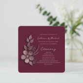 Modern Elegant Roos Gold Glitter Floral & Burgundy Programmakaart (Staand voorkant)