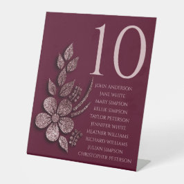 Modern Elegant Roos Gold Glitter Floral & Burgundy Reclamebord Met Voetstuk