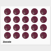 Modern Elegant Roos Gold Glitter Floral & Burgundy Ronde Sticker (Vel)