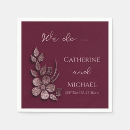 Modern Elegant Roos Gold Glitter Floral & Burgundy Servet