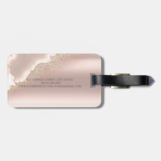 Modern Elegant Roos Gold Glitter Marble Bagagelabel (Achterkant horizontaal)