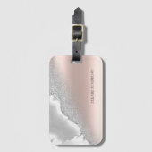 Modern Elegant Roos Gold Glitter Silver Marble Bagagelabel (Voorkant (verticaal))