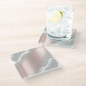 Modern Elegant Roos Gold Glitter Silver Marble Glazen Onderzetter (Schuin)