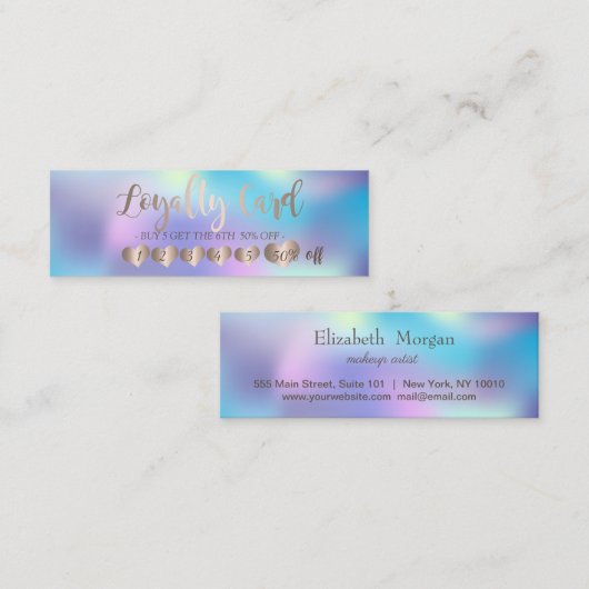 Modern elegant Roos Gold Hearts, holografisch Klantenkaartje (Voorkant / Achterkant)