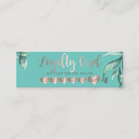 Modern elegant Roos Gold Hearts, laat mint Green Klantenkaartje (Voorkant)