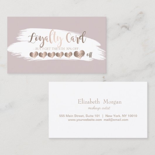 Modern elegant Roos Gold Hearts, penseelstreken wi Klantenkaartje (Voorkant / Achterkant)