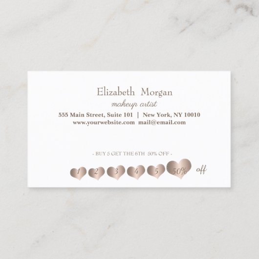 Modern Elegant Roos Gold Hearts, Satin Klantenkaartje (Achterkant)