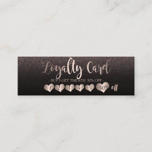 Modern Elegant Roos Gold Hearts, zwart glitter Klantenkaartje (Voorkant)