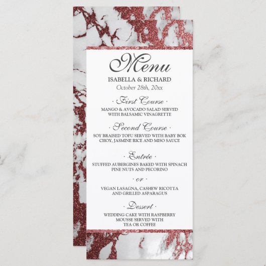 Modern Elegant Roos Gold Marble Wedding Menu (Voorkant / Achterkant)