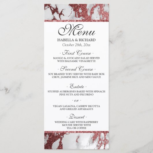 Modern Elegant Roos Gold Marble Wedding Menu (Voorkant)