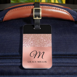 Modern Elegant Roos Gold Persoonlijk Monogram Bagagelabel