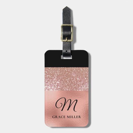 Modern Elegant Roos Gold Persoonlijk Monogram Bagagelabel (Voorkant verticaal)