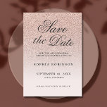 Modern Elegant Roos Gold Save the Date Quinceañera<br><div class="desc">Moderne en elegante blush roze,  roos gouden glitter ombre script behalve de date card Quinceañera 15th Birthday Invitation. Sweet 15-jarig feest met zwarte moderne kalligrafie. Stijlvolle en unieke sjabloon van het aangepaste ontwerp.</div>