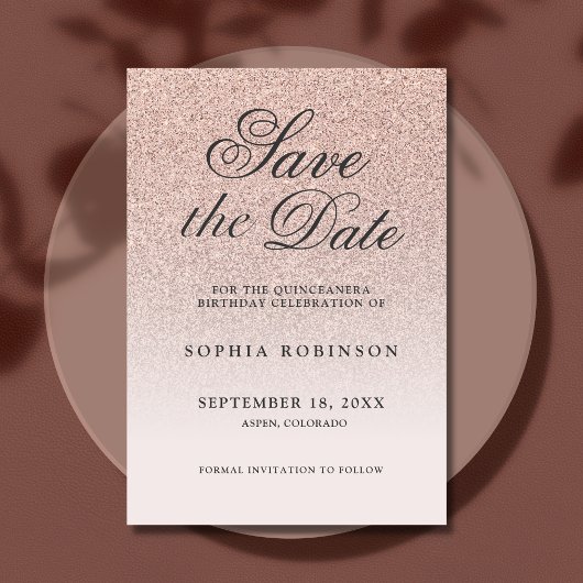 Modern Elegant Roos Gold Save the Date Quinceañera