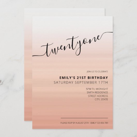 Modern Elegant Roos Gold Script 21st verjaardag Kaart (Voorkant / Achterkant)