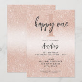 Modern Elegant Roos Goud 1e Verjaardag Kaart (Voorkant / Achterkant)