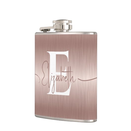 Modern Elegant Roos Goud Geborsteld Metaal Monogra Heupfles (Links)