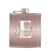 Modern Elegant Roos Goud Geborsteld Metaal Monogra Heupfles (Voorkant)