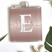 Modern Elegant Roos Goud Geborsteld Metaal Monogra Heupfles