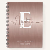 Modern Elegant Roos Goud Geborsteld Metaal Monogra Notitieboek (Voorkant)