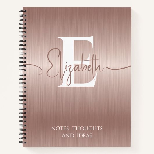 Modern Elegant Roos Goud Geborsteld Metaal Monogra Notitieboek (Voorkant)