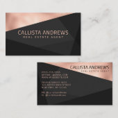 Modern Elegant Roos Goud Zwart Grijs Geometrisch Visitekaartje (Voorkant / Achterkant)