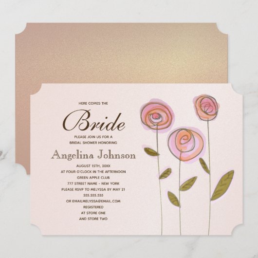 Modern Elegant Roos Gouden Bloemen Vrijgezellenfee Kaart (Voorkant / Achterkant)