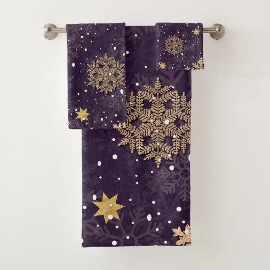 Modern Elegant Roos Gouden Glitter Sneeuwvlokken P Bad Handdoek (Insitu)