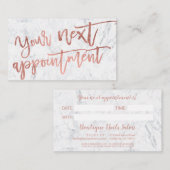 Modern elegant roos gouden scripttekenmarmer afsprakenkaartje (Voorkant / Achterkant)