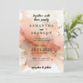 Modern Elegant Roos Gouden Waterverf Bruiloft Kaart (Staand voorkant)