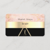 Modern Elegant Roos Marble Black, Gold, Scissors Visitekaartje (Voorkant)