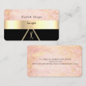 Modern Elegant Roos Marble Black, Gold, Scissors Visitekaartje (Voorkant / Achterkant)