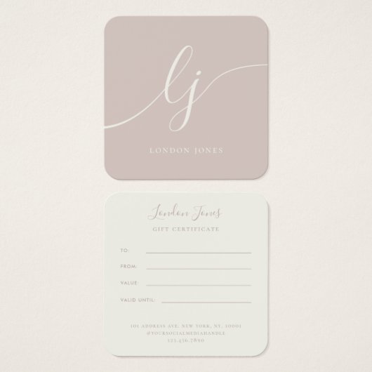 Modern Elegant Roos Roze Ivoor Cadeaubon Vierkante Visitekaartjes (Voorkant /achterkant)