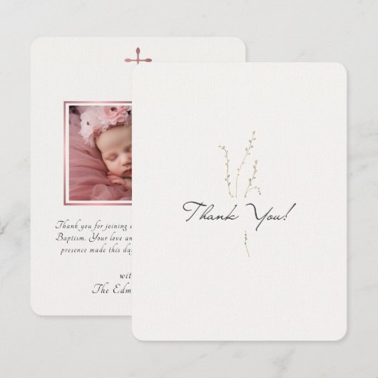 Modern Elegant Rose Gold Baptism Bedankkaart (Voorkant / Achterkant)
