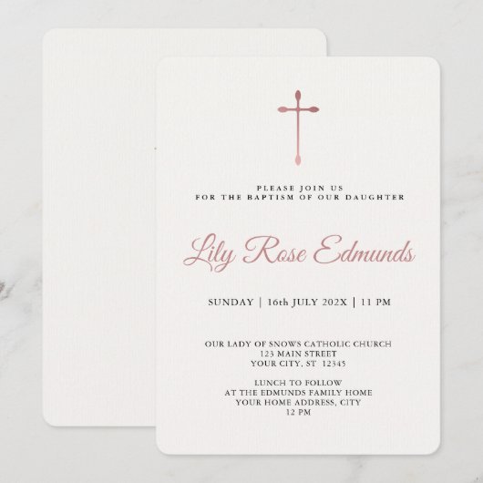 Modern Elegant Rose Gold & Blk Baptism Kaart (Voorkant / Achterkant)